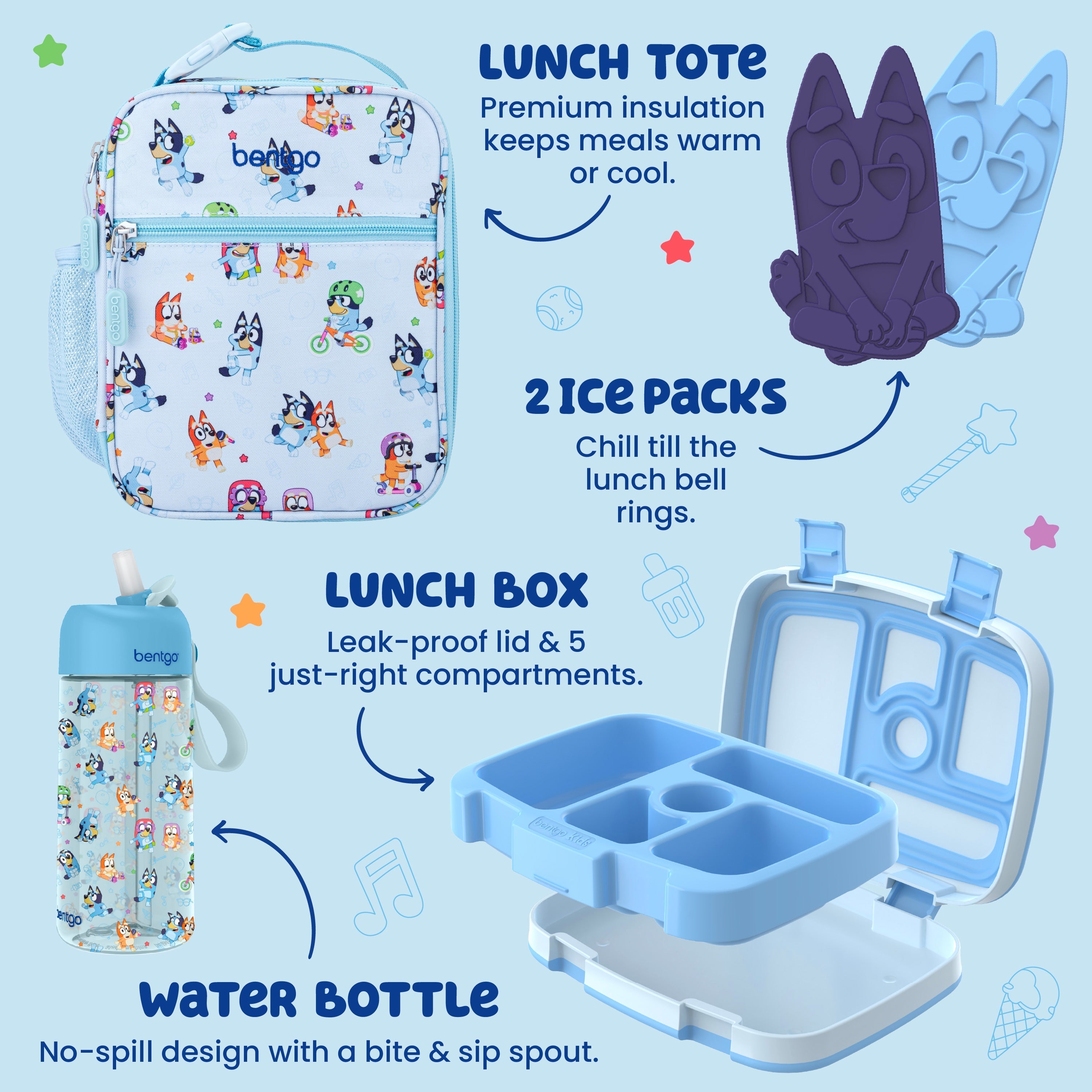 + Bluey Kids Prints 5-Piece Lunch Box Set