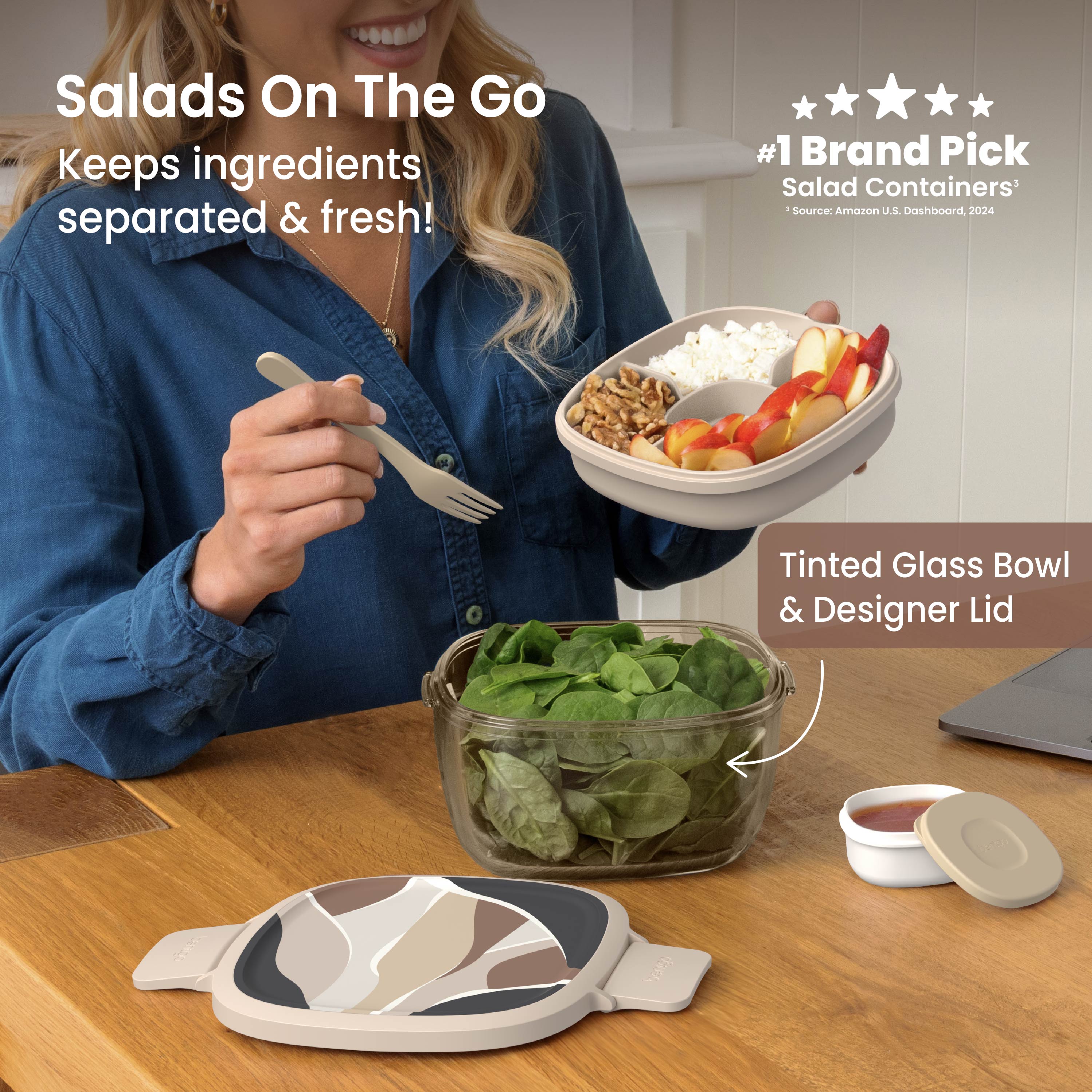 Glass Prints All-in-One Salad Container