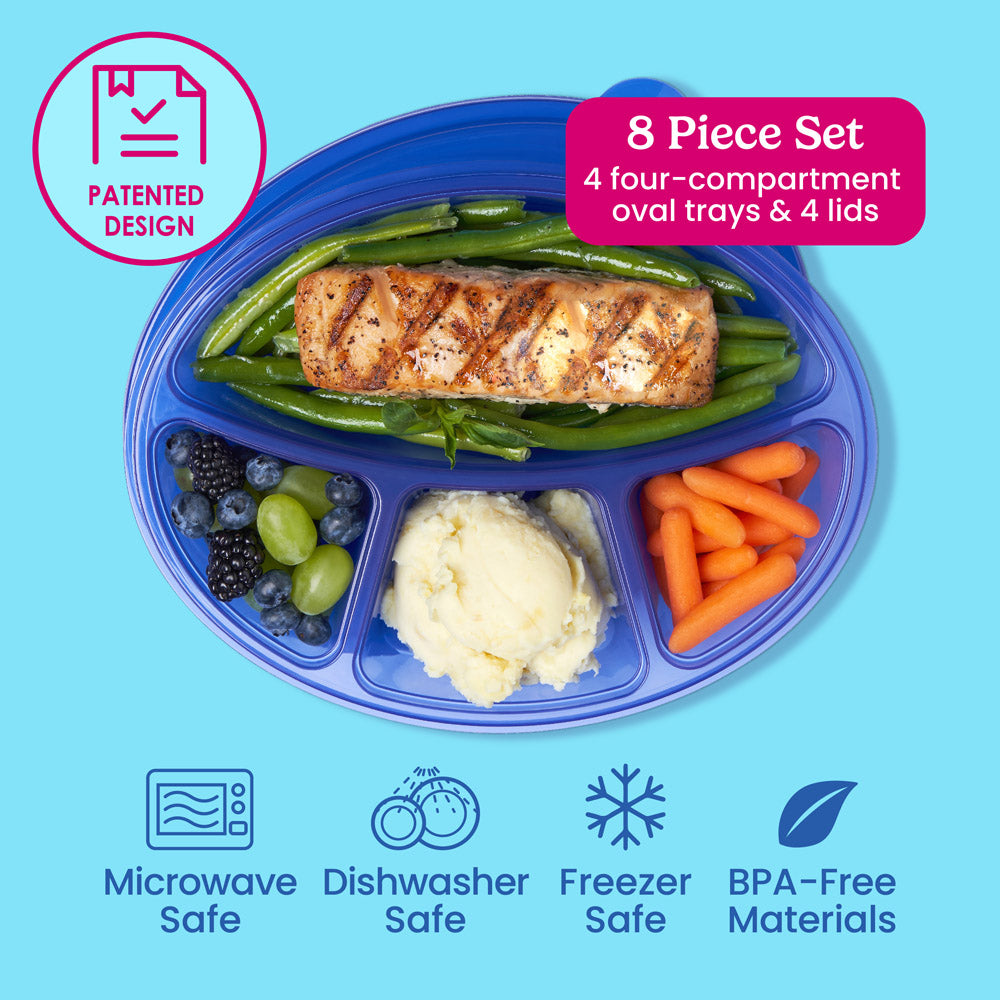 Easyboxes 4-Compartment Oval Containers 8-Piece Set