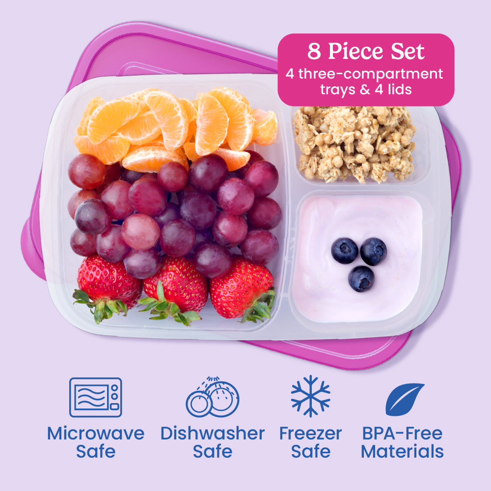 Easyboxes 3-Compartment Food Containers 8-Piece Set
