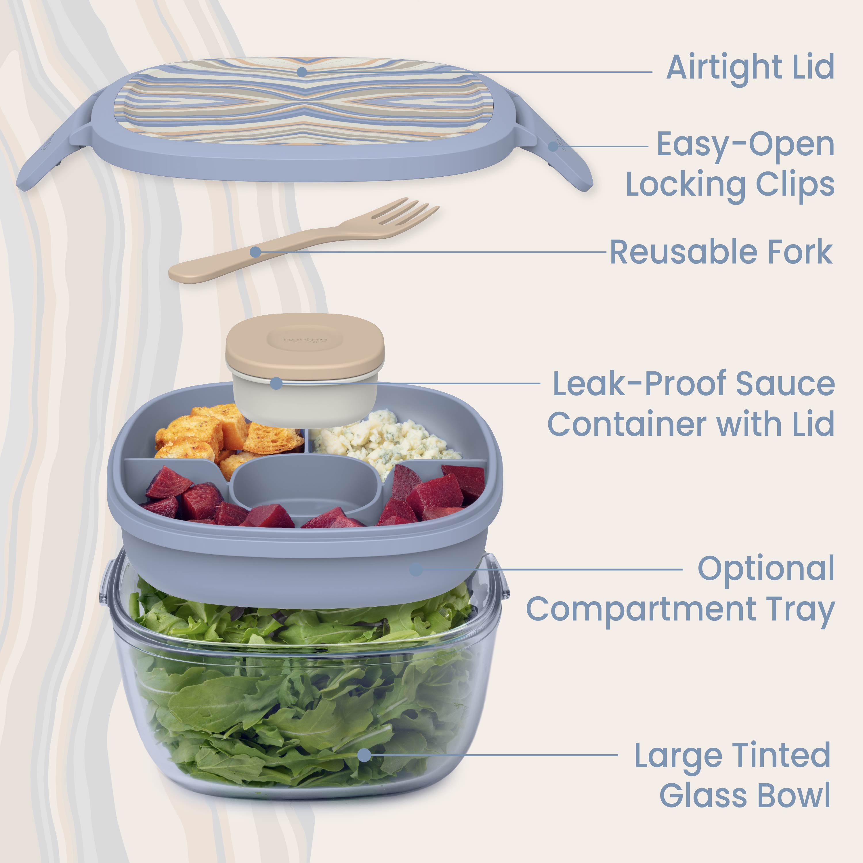 Glass Prints All-in-One Salad Container