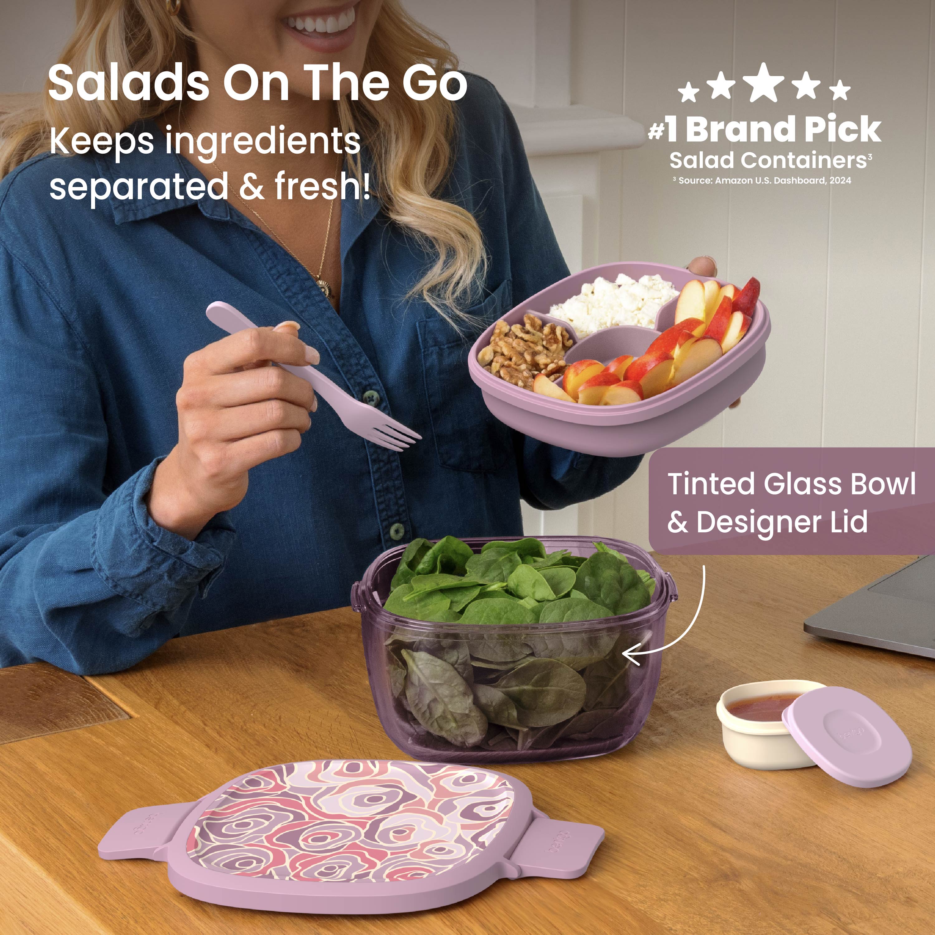 Glass Prints All-in-One Salad Container