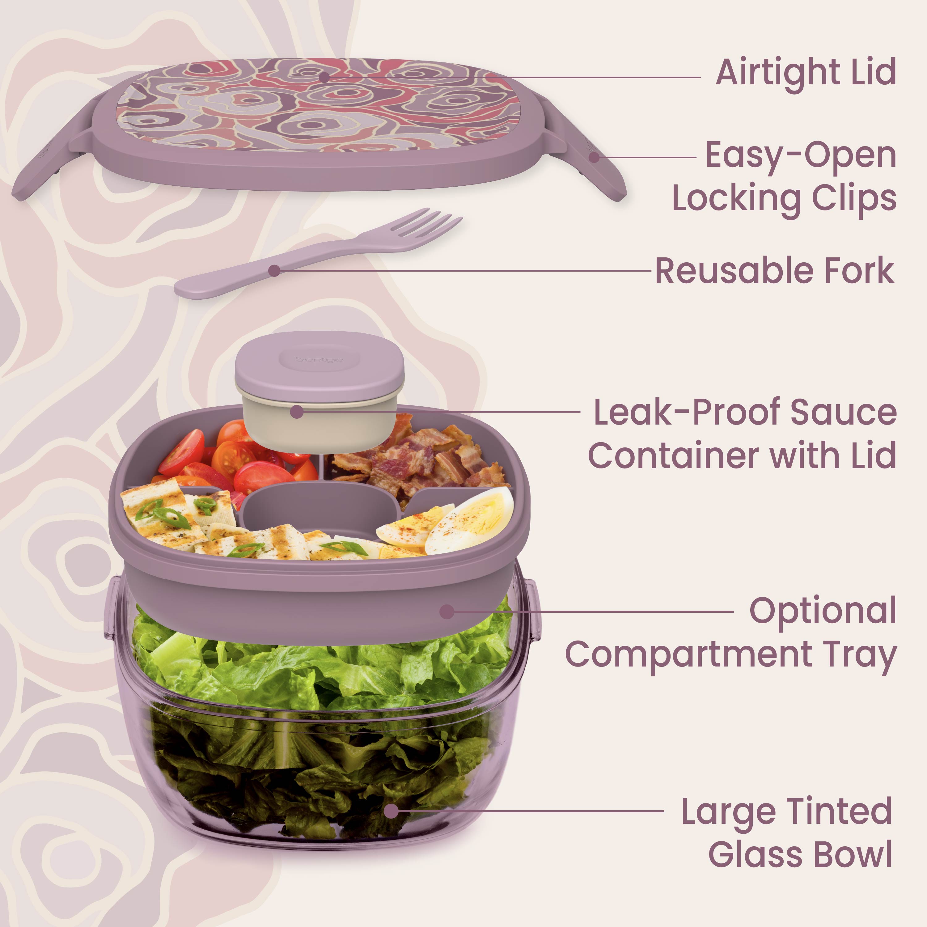 Glass Prints All-in-One Salad Container