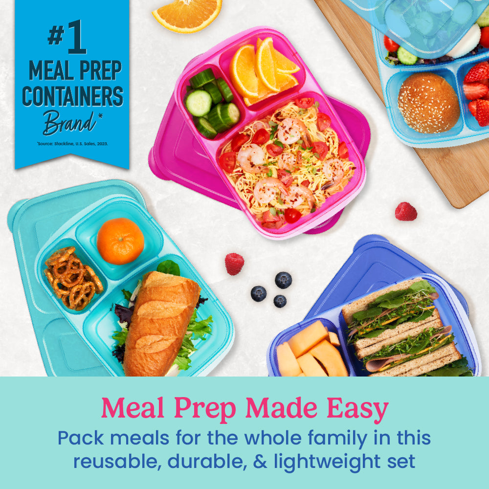 Easyboxes 3-Compartment Food Containers 8-Piece Set
