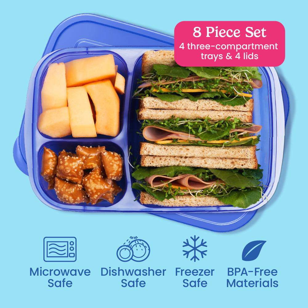 Easyboxes 3-Compartment Food Containers 8-Piece Set