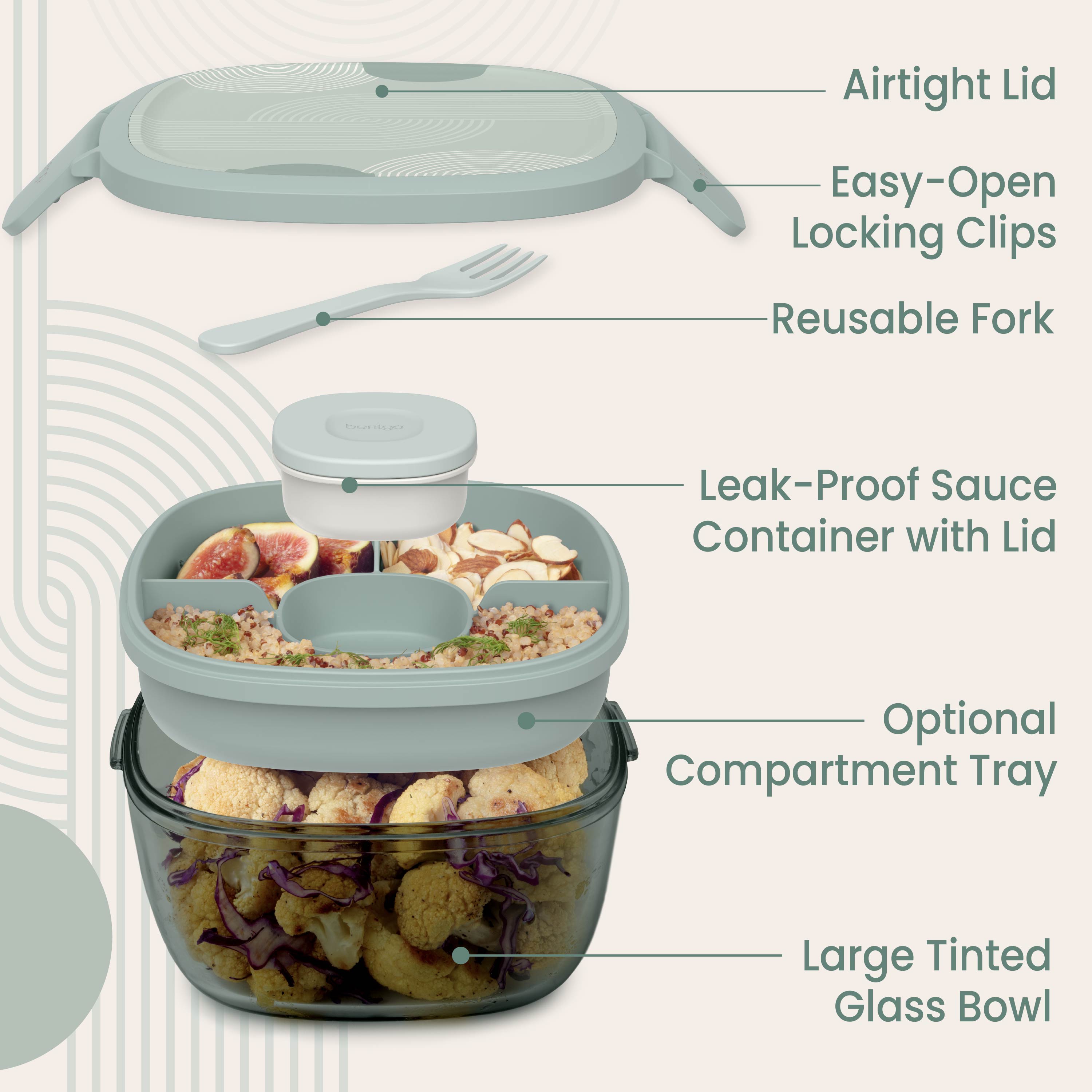 Glass Prints All-in-One Salad Container