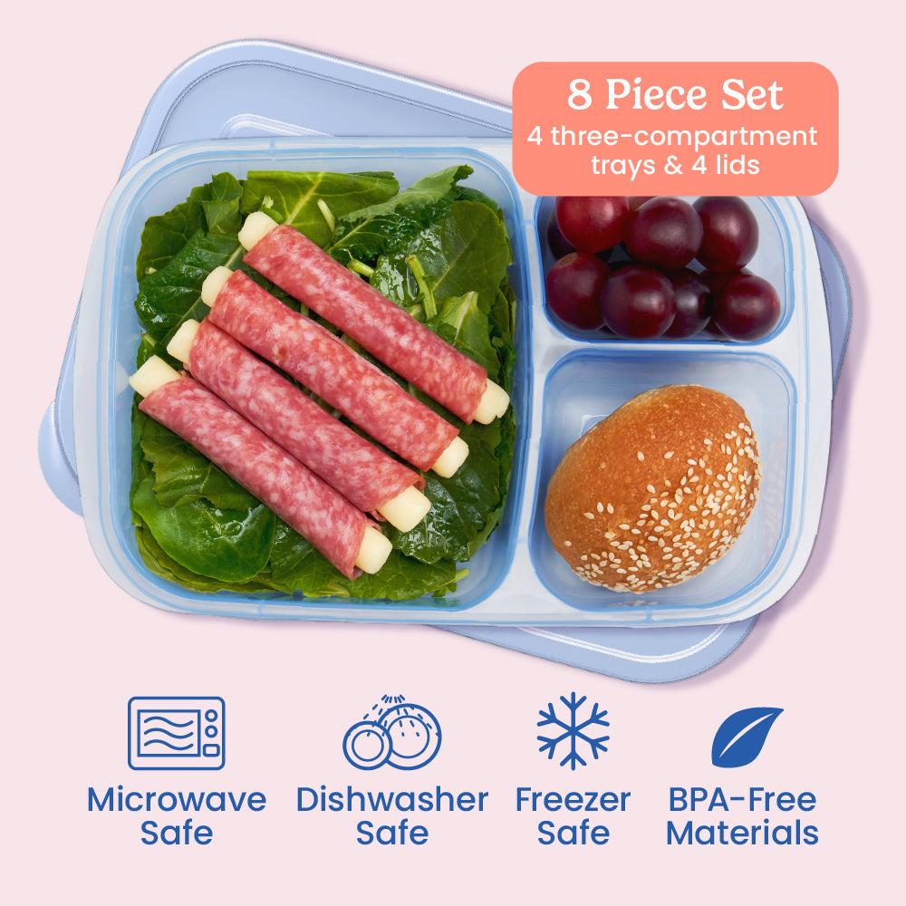 Easyboxes 3-Compartment Food Containers 8-Piece Set